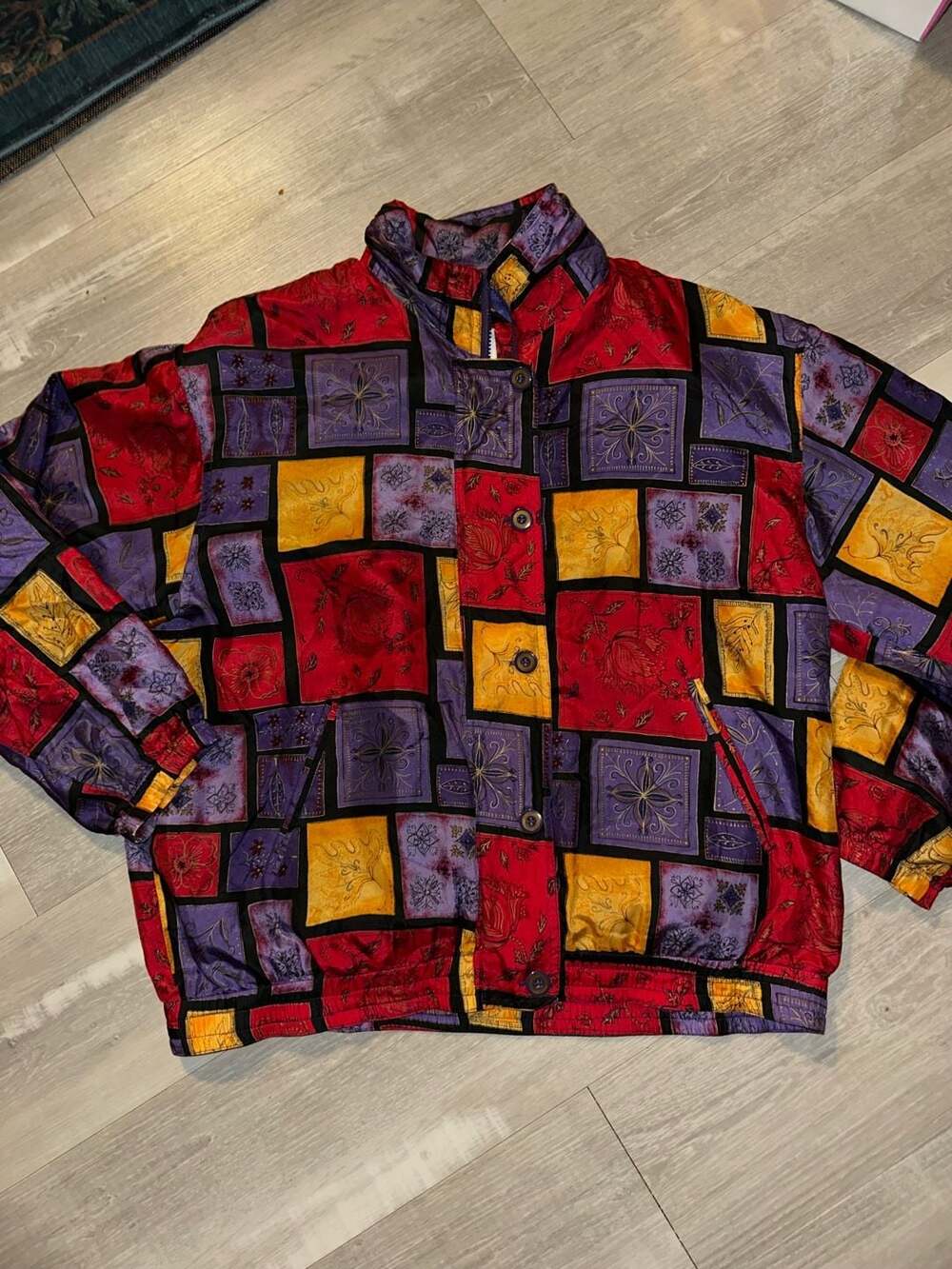 Cervelle Vintage Silk Jacket Size L Colorful Geometric Abstract Pattern